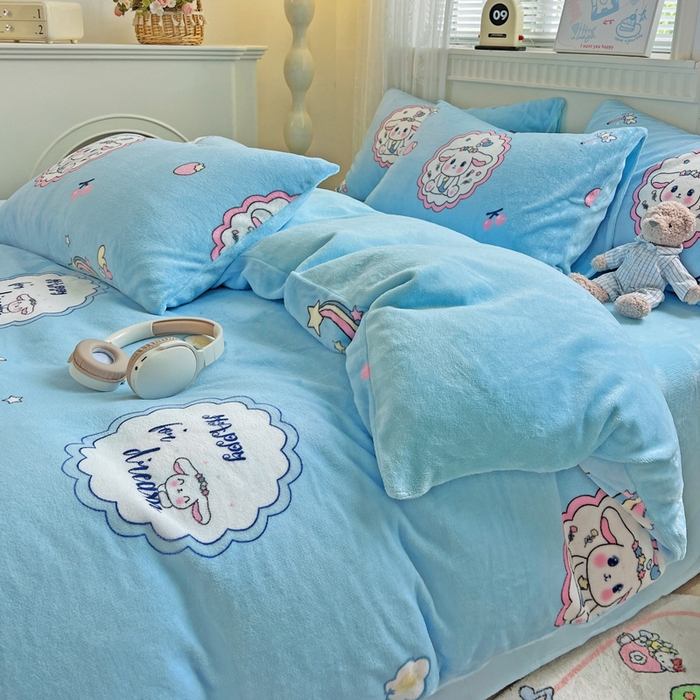 91家纺网 家纺一手货源 找家纺 维娜斯家纺 2025新款牛奶绒印花四件套加厚保暖 萌萌哈奇