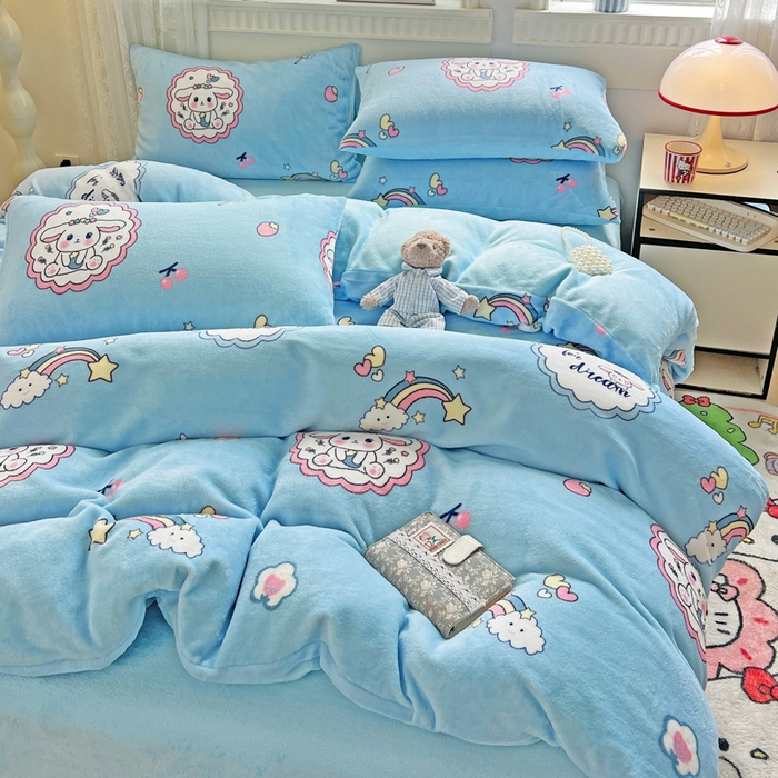 91家纺网 家纺一手货源 找家纺 维娜斯家纺 2025新款牛奶绒印花四件套加厚保暖 萌萌哈奇