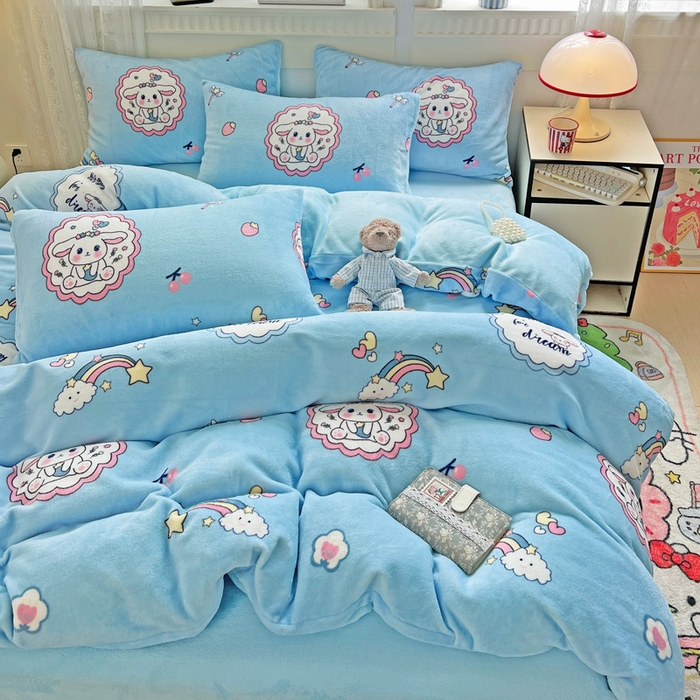 91家纺网 家纺一手货源 找家纺 维娜斯家纺 2025新款牛奶绒印花四件套加厚保暖 萌萌哈奇