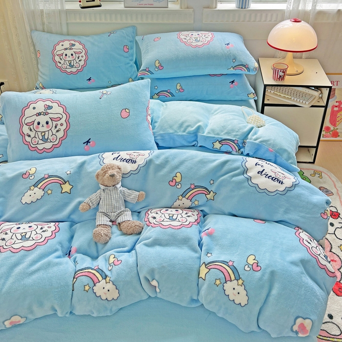 91家纺网 家纺一手货源 找家纺 维娜斯家纺 2025新款牛奶绒印花四件套加厚保暖 萌萌哈奇