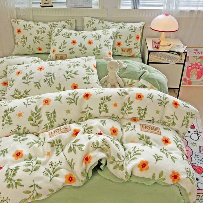 91家纺网 家纺一手货源 找家纺 维娜斯家纺 2025新款牛奶绒印花四件套加厚保暖 青柠薄荷