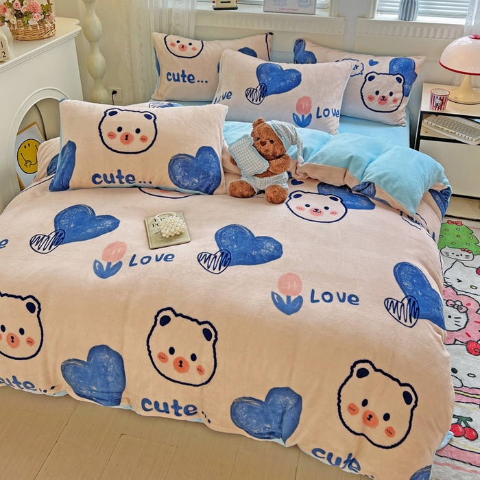 91家纺网 家纺一手货源 找家纺 维娜斯家纺 2025新款牛奶绒印花四件套加厚保暖 魅力小熊