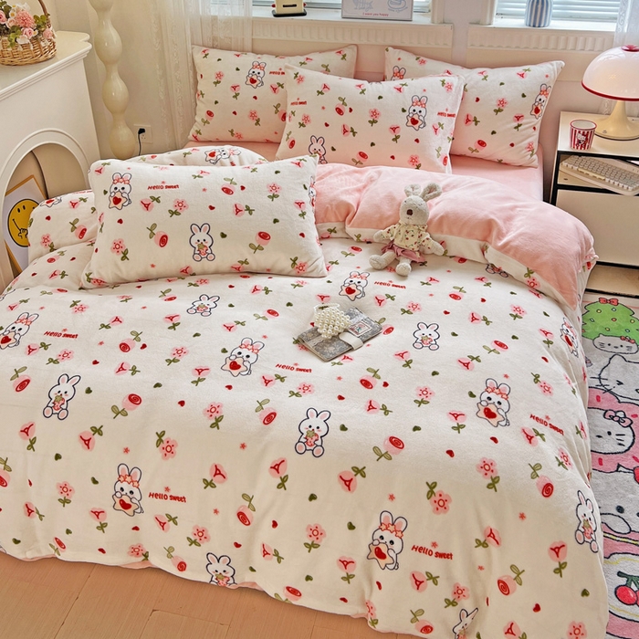 91家纺网 家纺一手货源 找家纺 维娜斯家纺 2025新款牛奶绒印花四件套加厚保暖 花语岚山