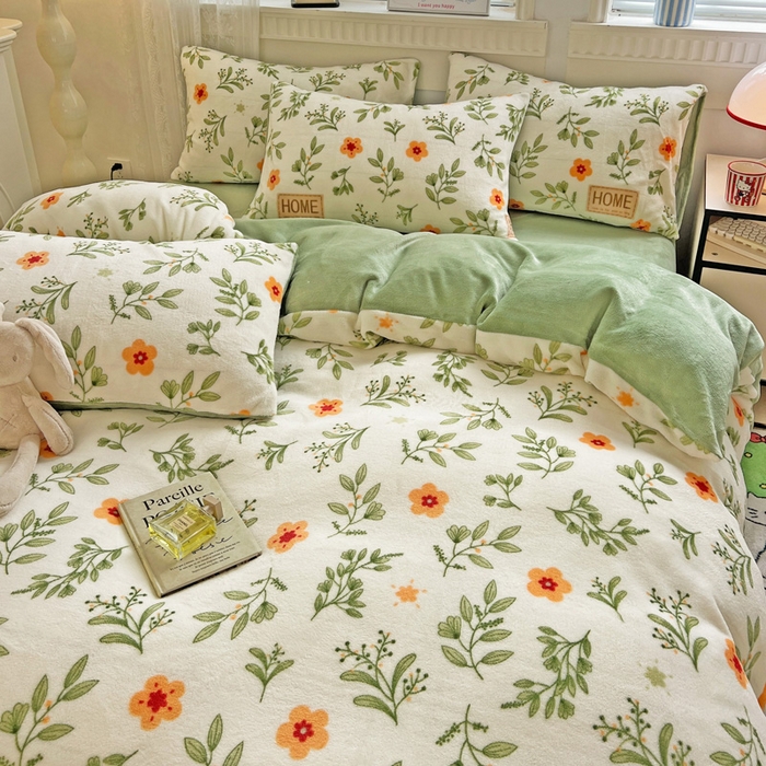 91家纺网 家纺一手货源 找家纺 维娜斯家纺 2025新款牛奶绒印花四件套加厚保暖 青柠薄荷