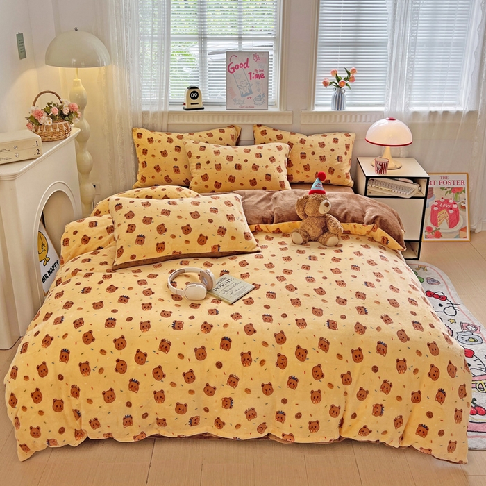 维娜斯家纺 2025新款牛奶绒印花四件套加厚保暖 小熊梦梦