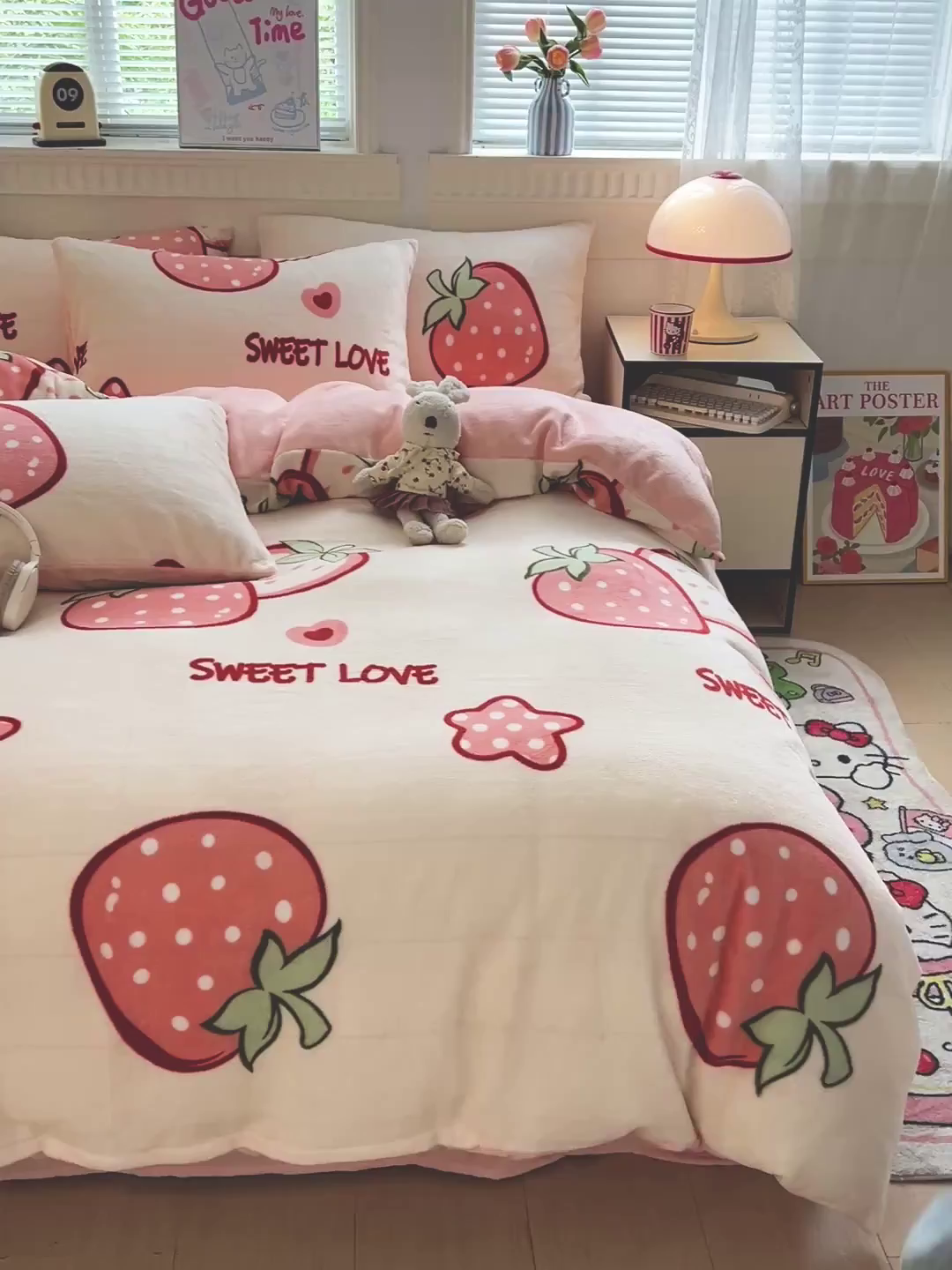 91家纺网 家纺一手货源 找家纺 维娜斯家纺 2025新款牛奶绒印花四件套加厚保暖 草莓酱