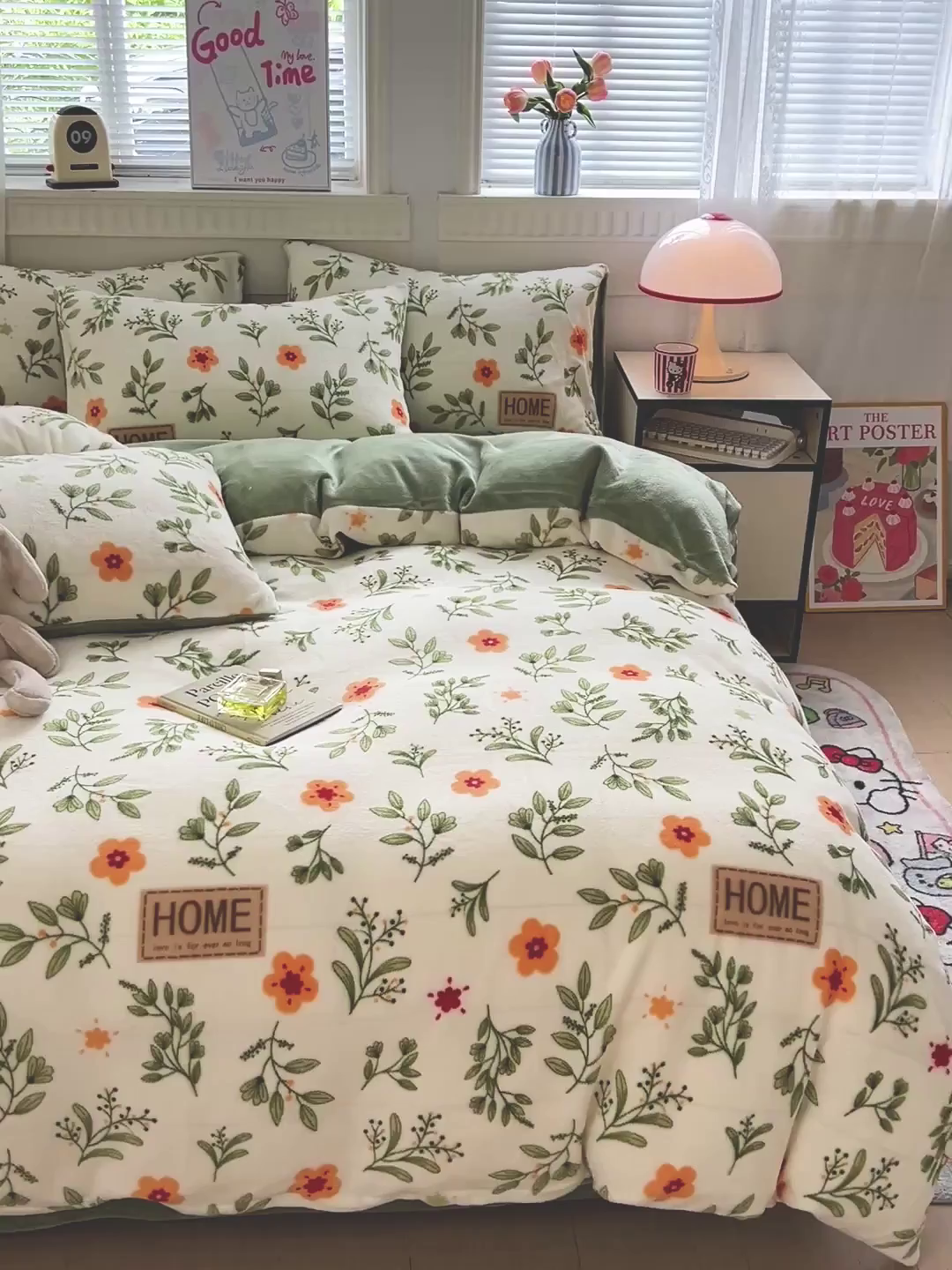 91家纺网 家纺一手货源 找家纺 维娜斯家纺 2025新款牛奶绒印花四件套加厚保暖 青柠薄荷