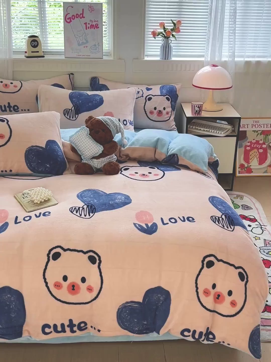 91家纺网 家纺一手货源 找家纺 维娜斯家纺 2025新款牛奶绒印花四件套加厚保暖 魅力小熊