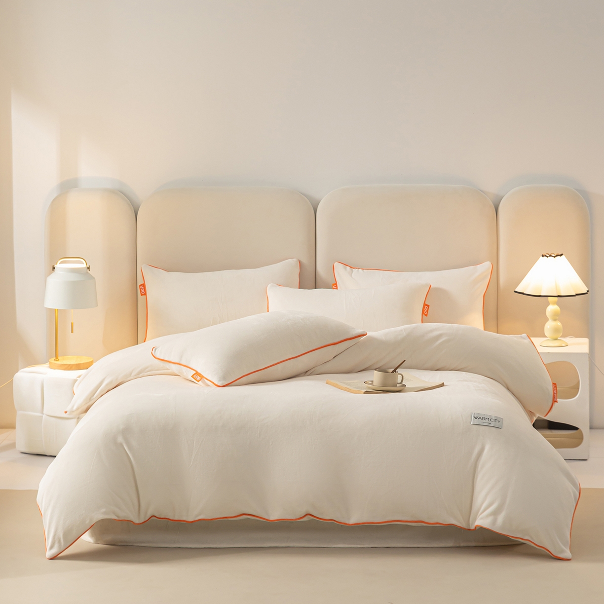 91家纺网 家纺一手货源 找家纺 （总）吾诺家居 吾诺 2025 撞色边滚绳款牛奶绒四件套麻绳牛奶绒四件套 - 浅爱系列