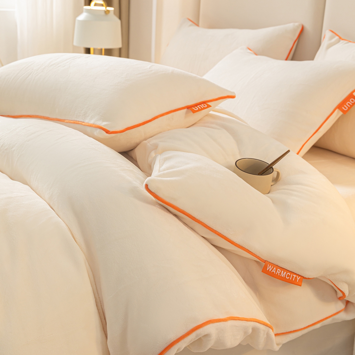 91家纺网 家纺一手货源 找家纺 （总）吾诺家居 吾诺 2025 撞色边滚绳款牛奶绒四件套麻绳牛奶绒四件套 - 浅爱系列