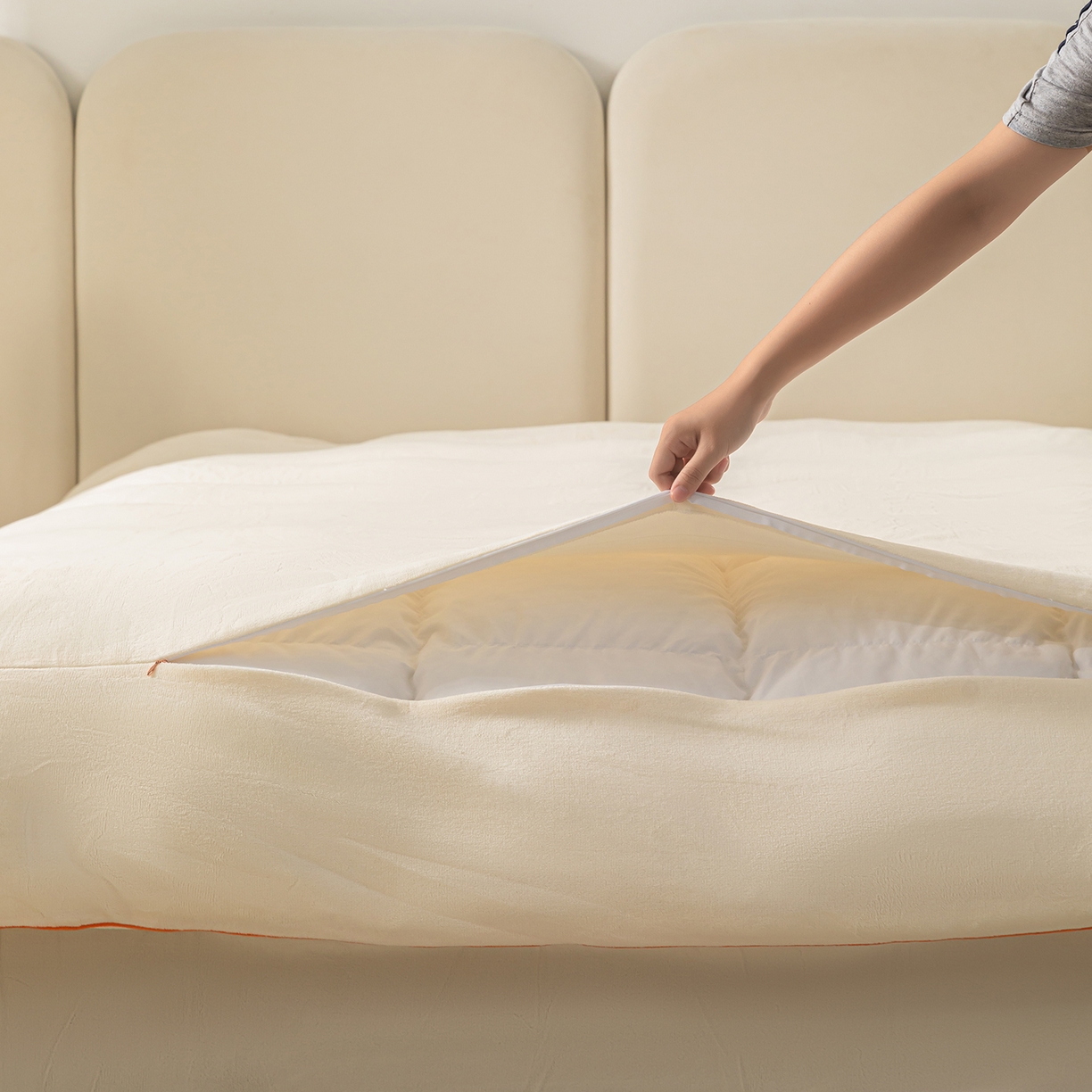 91家纺网 家纺一手货源 找家纺 吾诺家居 吾诺 2025 撞色边滚绳款牛奶绒四件套麻绳牛奶绒四件套 - 浅爱系列 象牙白