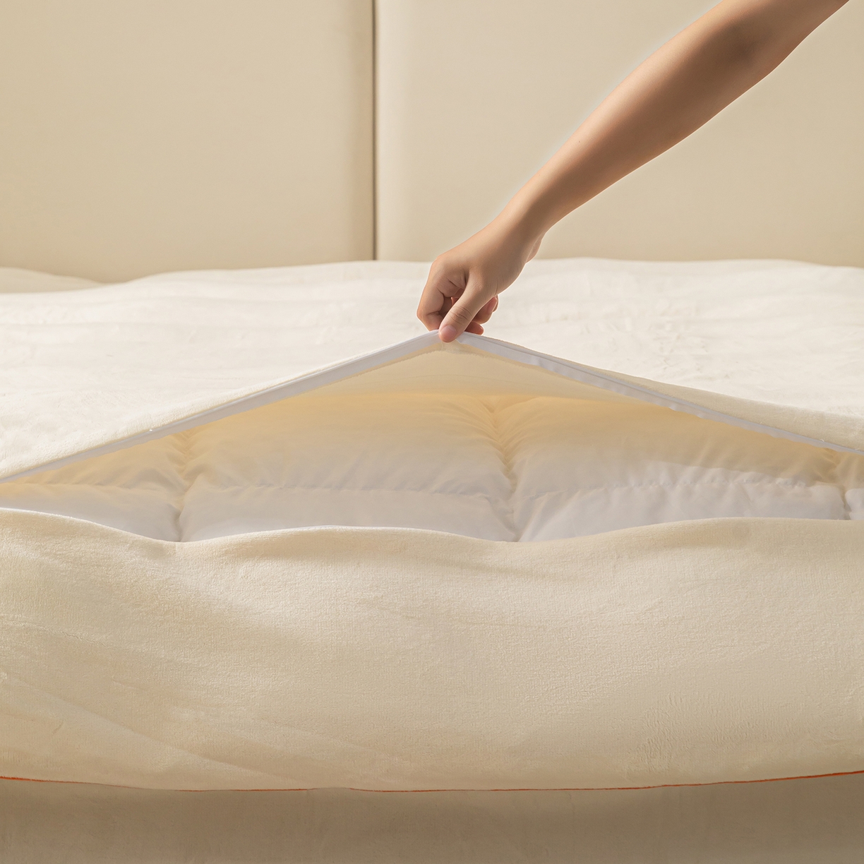 91家纺网 家纺一手货源 找家纺 吾诺家居 吾诺 2025 撞色边滚绳款牛奶绒四件套麻绳牛奶绒四件套 - 浅爱系列 象牙白