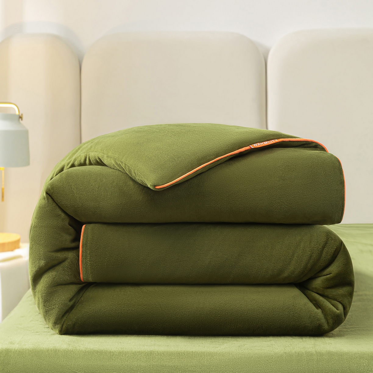 91家纺网 家纺一手货源 找家纺 吾诺家居 吾诺 2025 撞色边滚绳款牛奶绒四件套麻绳牛奶绒四件套 - 浅爱系列 橄榄绿