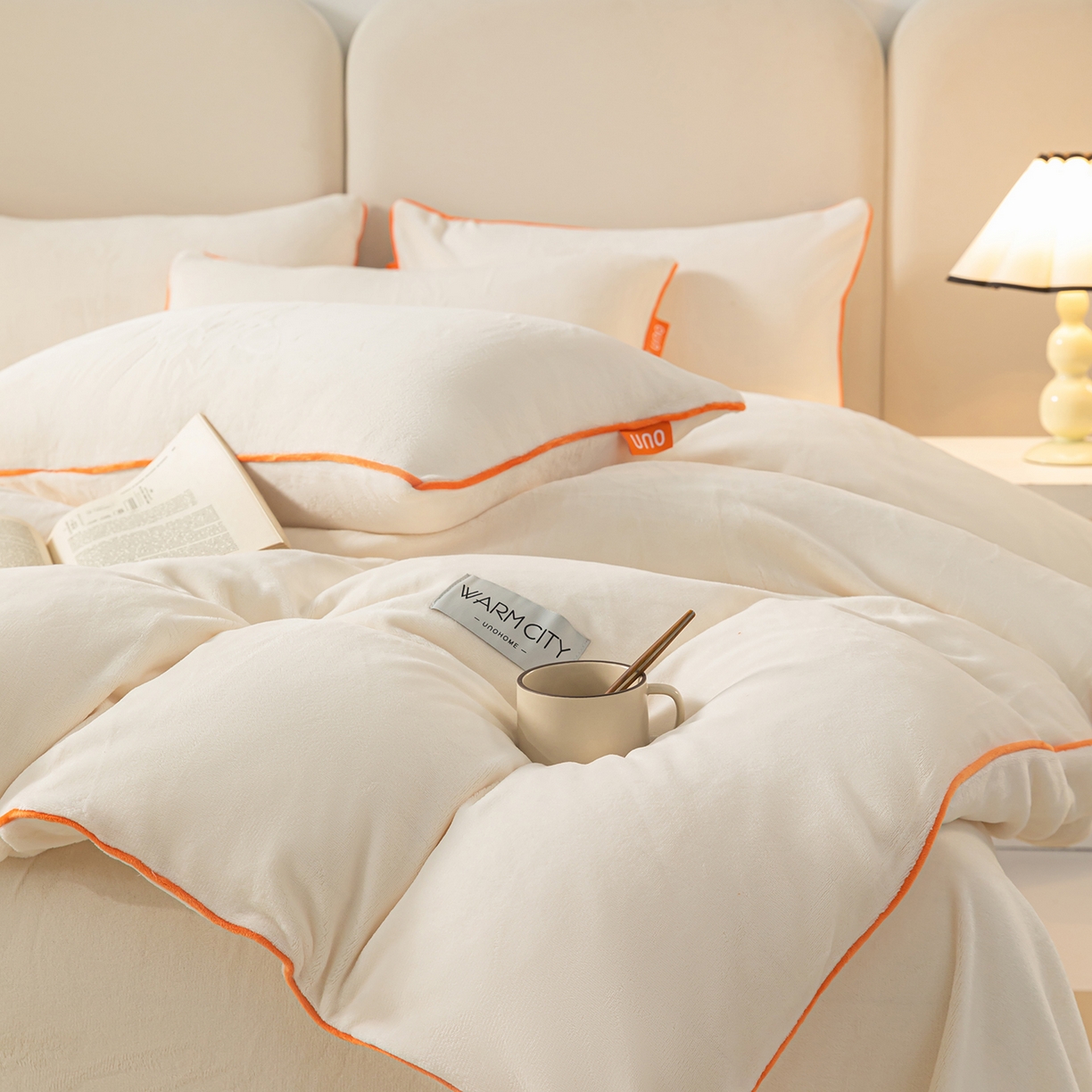 91家纺网 家纺一手货源 找家纺 （总）吾诺家居 吾诺 2025 撞色边滚绳款牛奶绒四件套麻绳牛奶绒四件套 - 浅爱系列