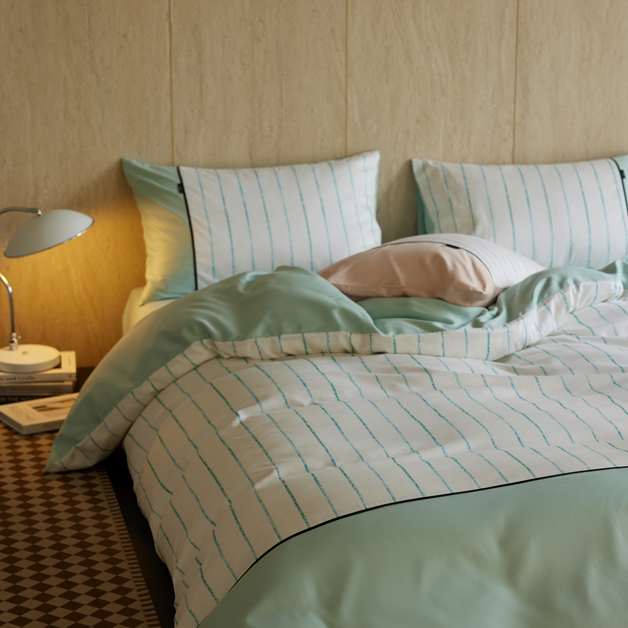 91家纺网 家纺一手货源 找家纺 安莱生活 2025新品天丝棉磨毛四件套-暖漾系列（风格二） 暖漾-蓝