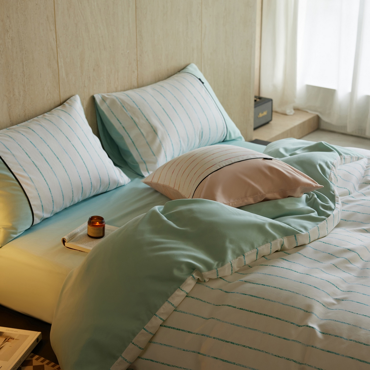 91家纺网 家纺一手货源 找家纺 安莱生活 2025新品天丝棉磨毛四件套-暖漾系列（风格二） 暖漾-蓝