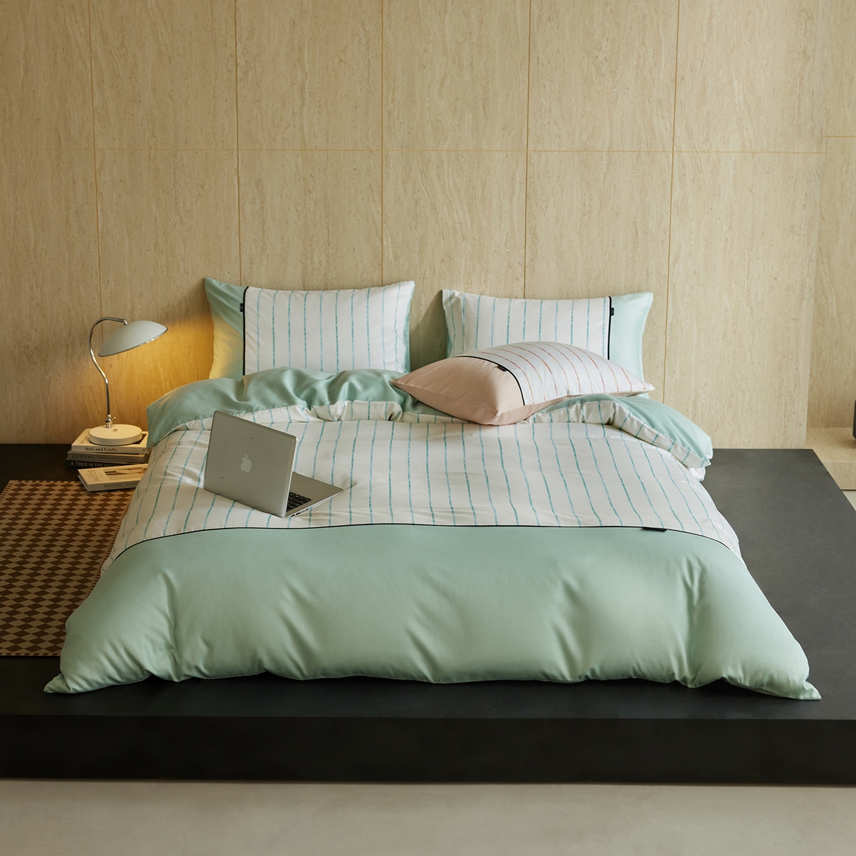 安莱生活 2025新品天丝棉磨毛四件套-暖漾系列（风格二） 暖漾-蓝