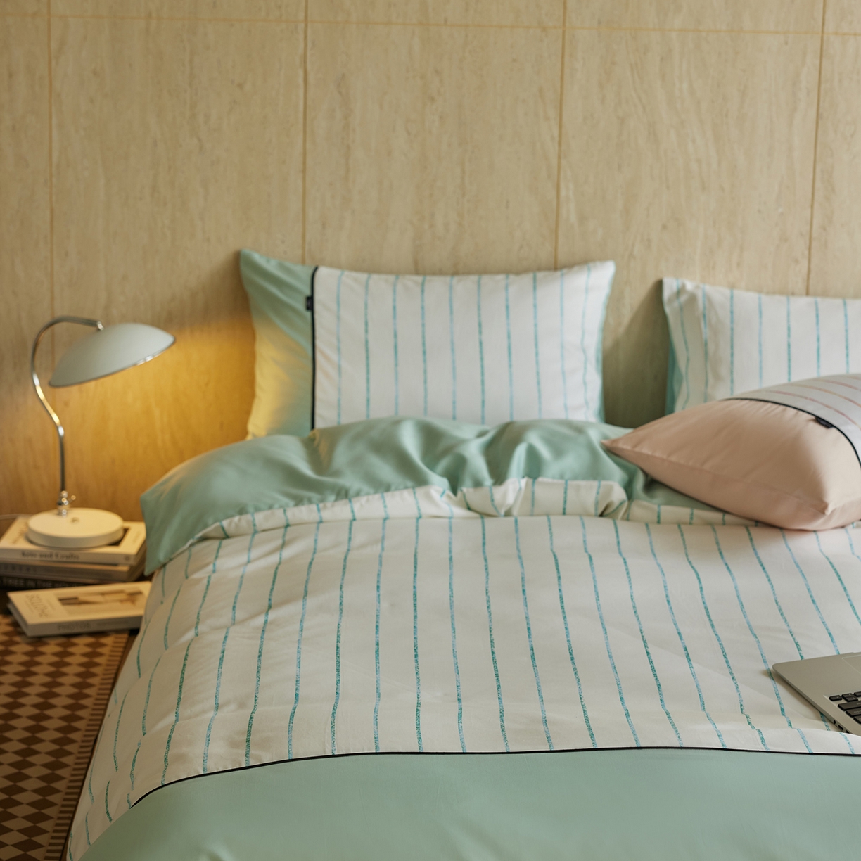 91家纺网 家纺一手货源 找家纺 安莱生活 2025新品天丝棉磨毛四件套-暖漾系列（风格二） 暖漾-蓝