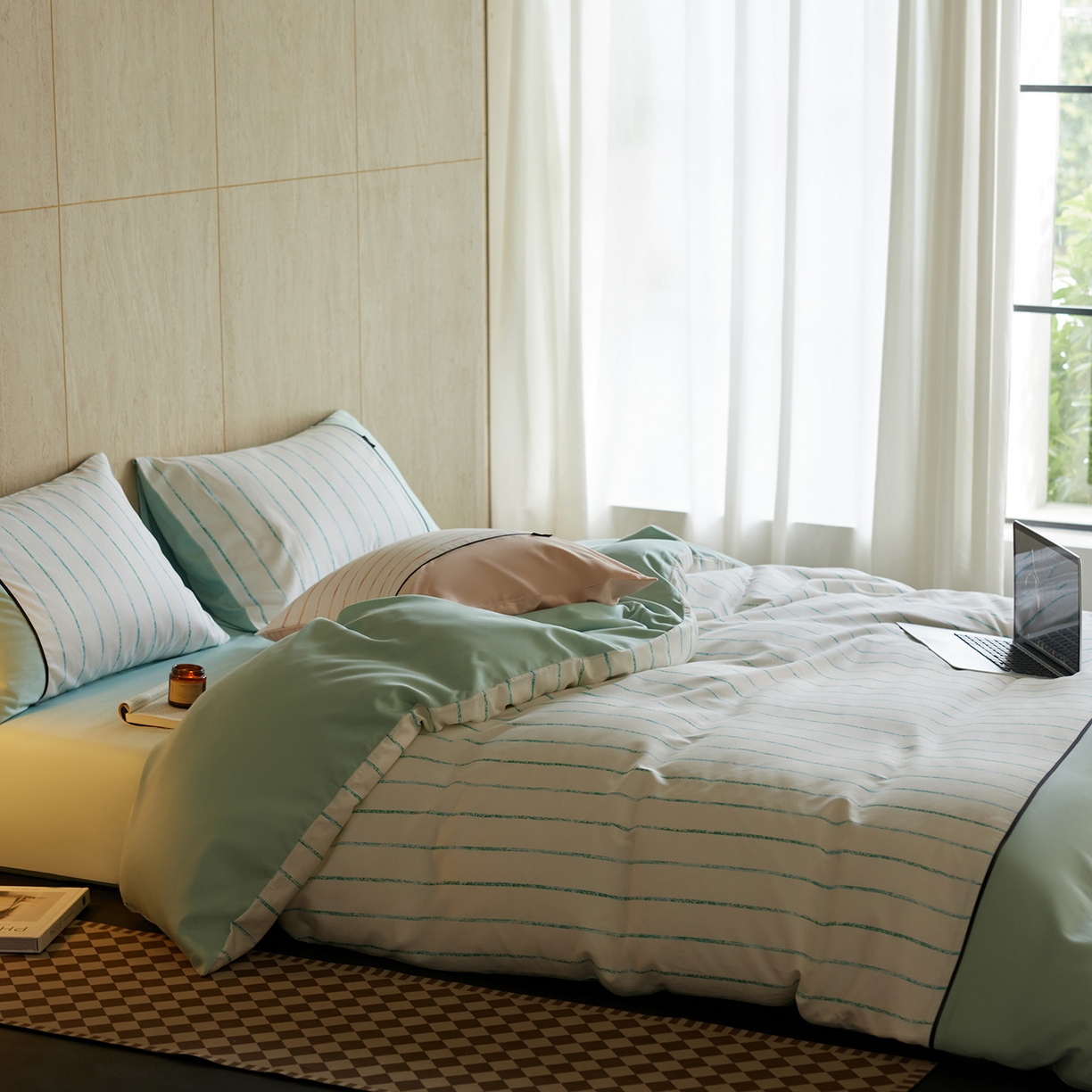 91家纺网 家纺一手货源 找家纺 安莱生活 2025新品天丝棉磨毛四件套-暖漾系列（风格二） 暖漾-蓝