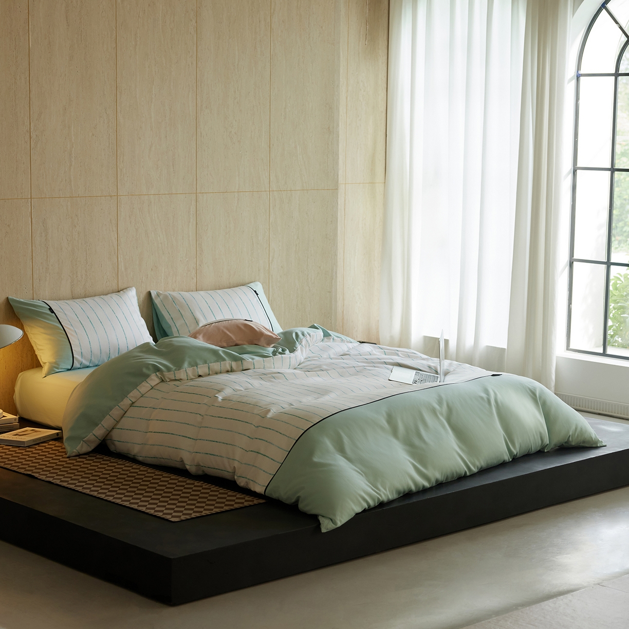 91家纺网 家纺一手货源 找家纺 安莱生活 2025新品天丝棉磨毛四件套-暖漾系列（风格二） 暖漾-蓝