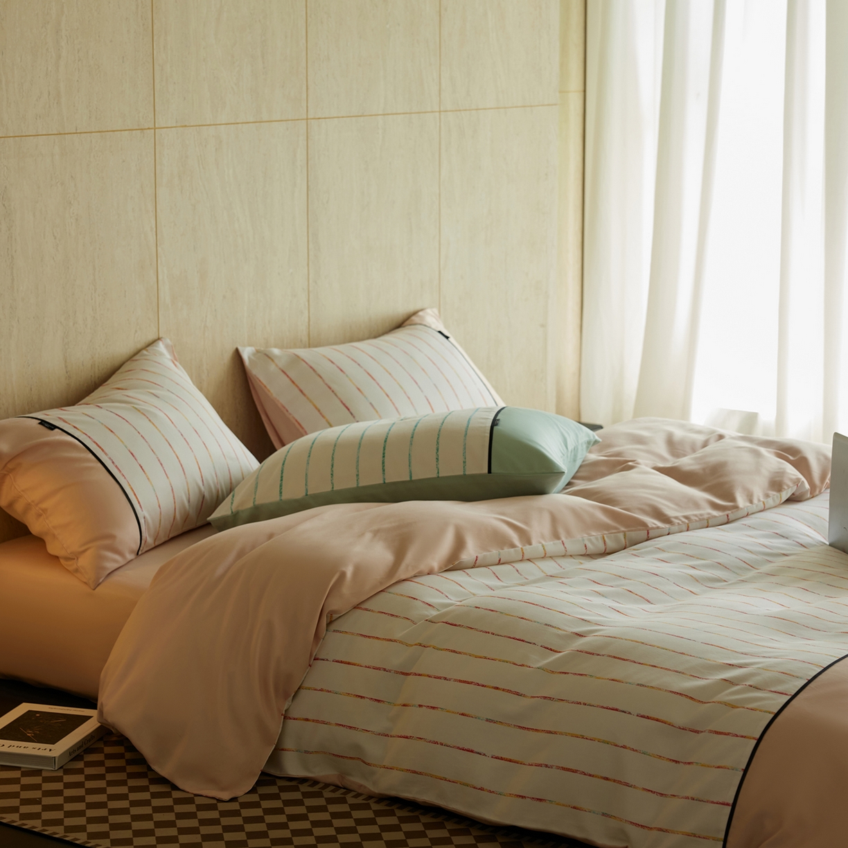 91家纺网 家纺一手货源 找家纺 安莱生活 2025新品天丝棉磨毛四件套-暖漾系列（风格二） 暖漾-粉