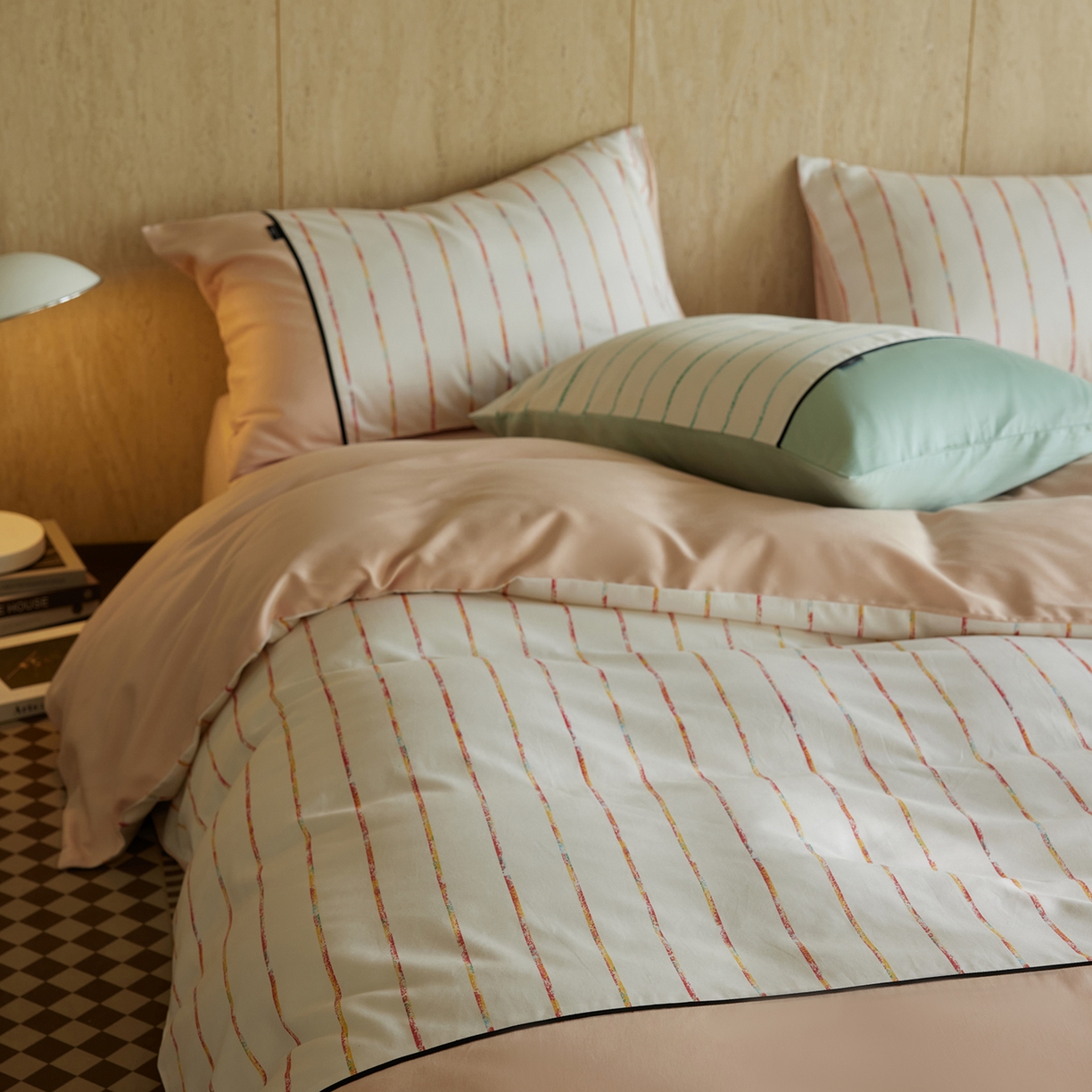 91家纺网 家纺一手货源 找家纺 安莱生活 2025新品天丝棉磨毛四件套-暖漾系列（风格二） 暖漾-粉