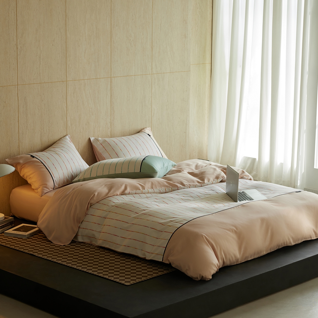 91家纺网 家纺一手货源 找家纺 安莱生活 2025新品天丝棉磨毛四件套-暖漾系列（风格二） 暖漾-粉