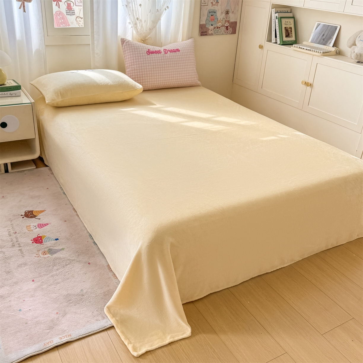 91家纺网 家纺一手货源 找家纺 灰鲸 2025新款牛奶绒毛巾绣套件-猫咪蝴蝶结 猫咪蝴蝶结-粉格+奶油黄