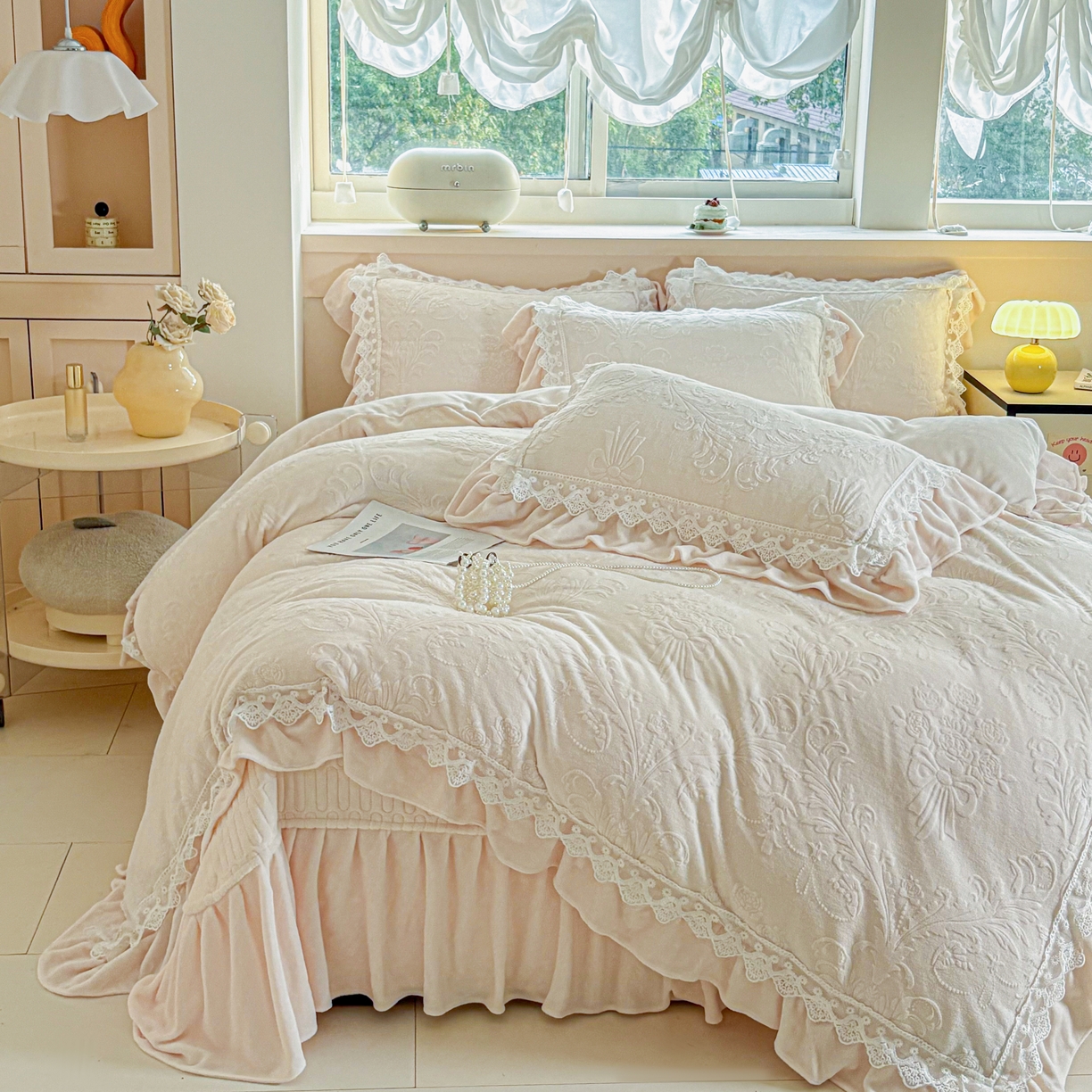 91家纺网 家纺一手货源 找家纺 锦格家纺 2024新款A类高克重牛奶绒四件套 艾洛薇【奶白】