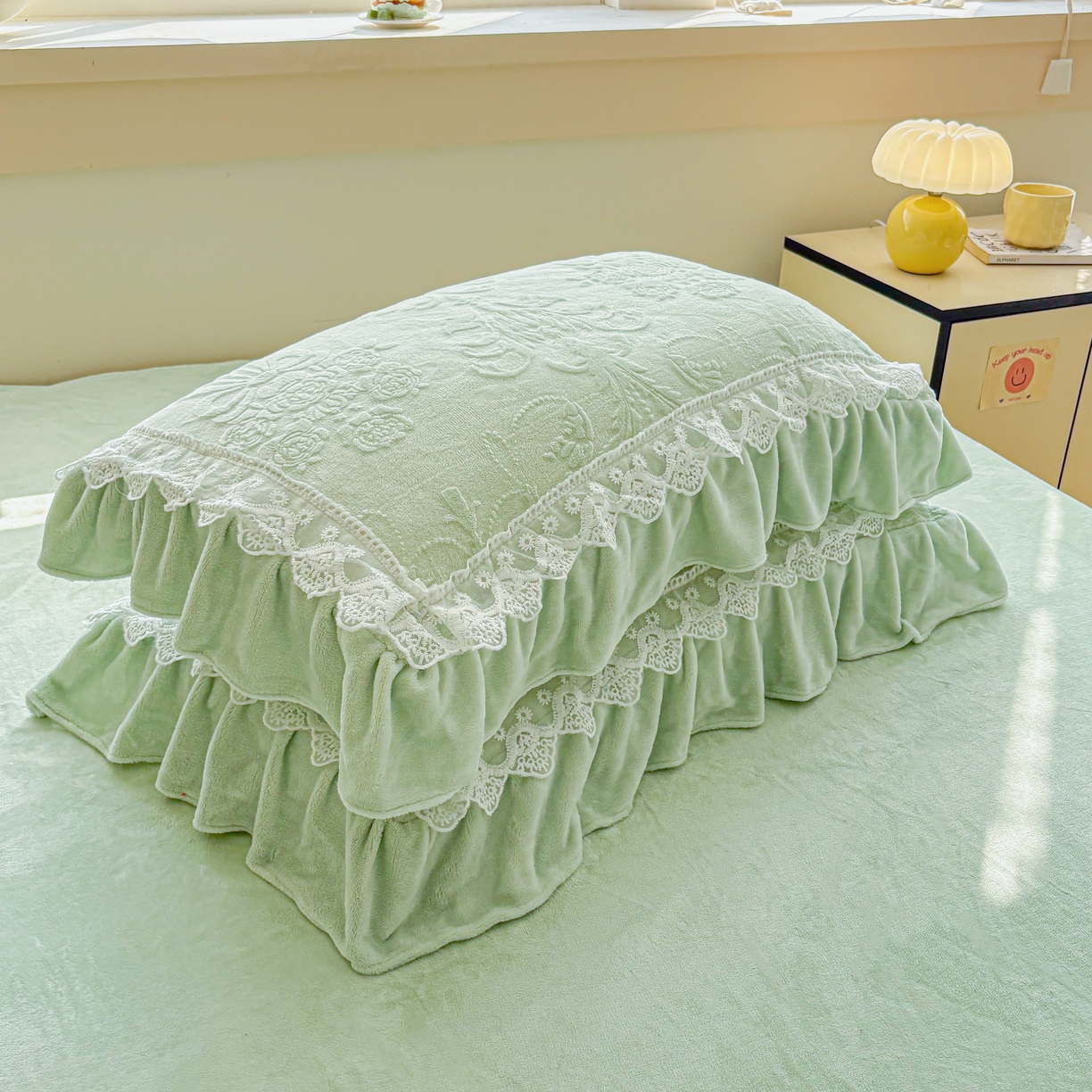 91家纺网 家纺一手货源 找家纺 锦格家纺 2024新款A类高克重牛奶绒四件套 艾洛薇【水绿】