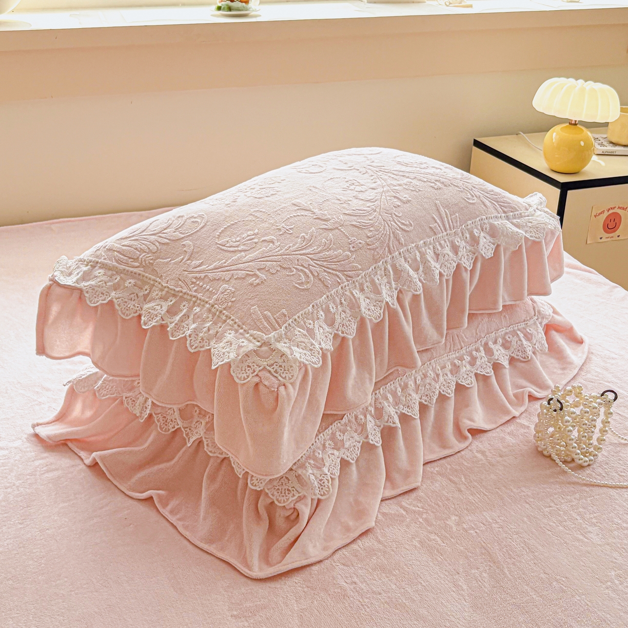 91家纺网 家纺一手货源 找家纺 锦格家纺 2024新款A类高克重牛奶绒四件套 艾洛薇【玉粉】