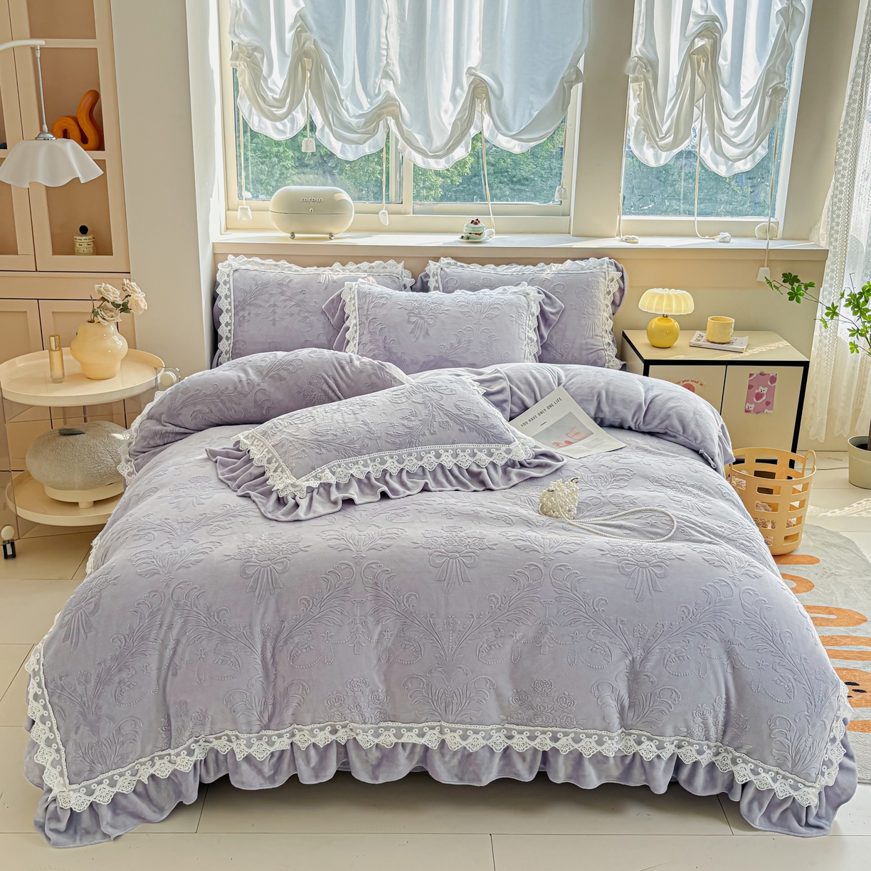 91家纺网 家纺一手货源 找家纺 锦格家纺 2024新款A类高克重牛奶绒四件套 艾洛薇【紫】