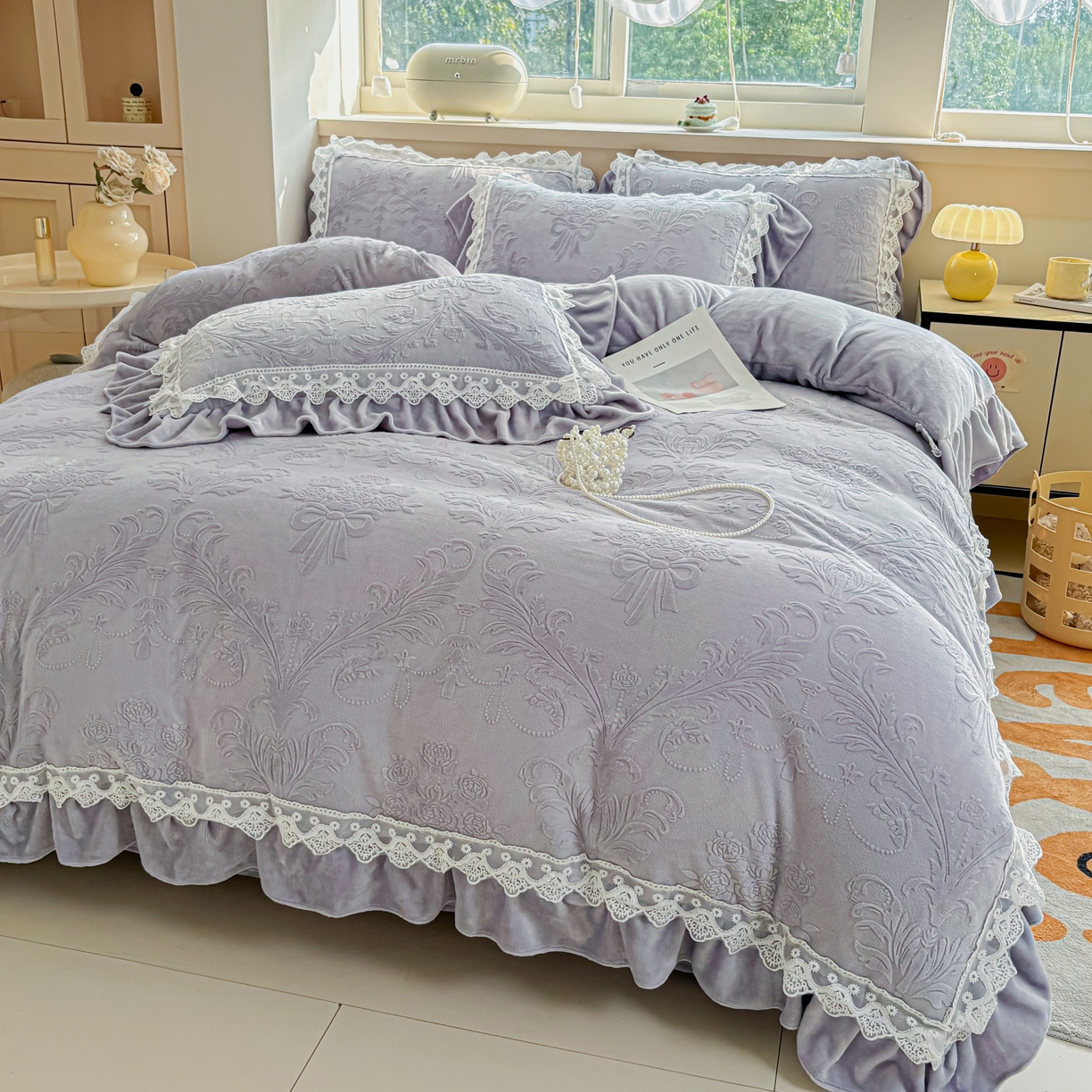 91家纺网 家纺一手货源 找家纺 锦格家纺 2024新款A类高克重牛奶绒四件套 艾洛薇【紫】