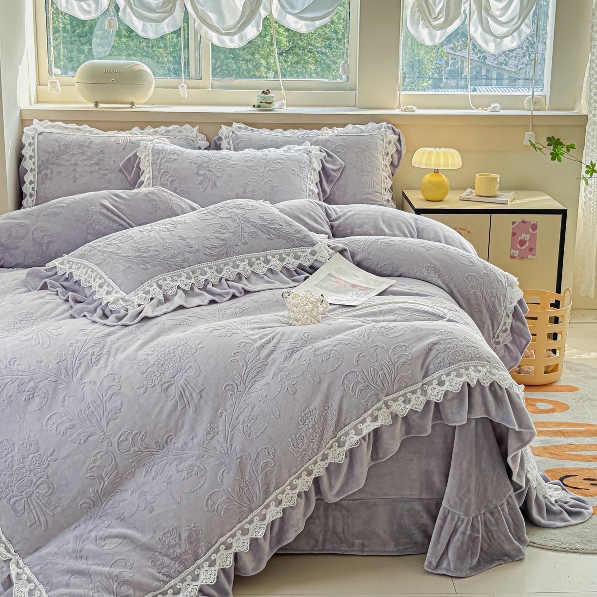 91家纺网 家纺一手货源 找家纺 锦格家纺 2024新款A类高克重牛奶绒四件套 艾洛薇【紫】