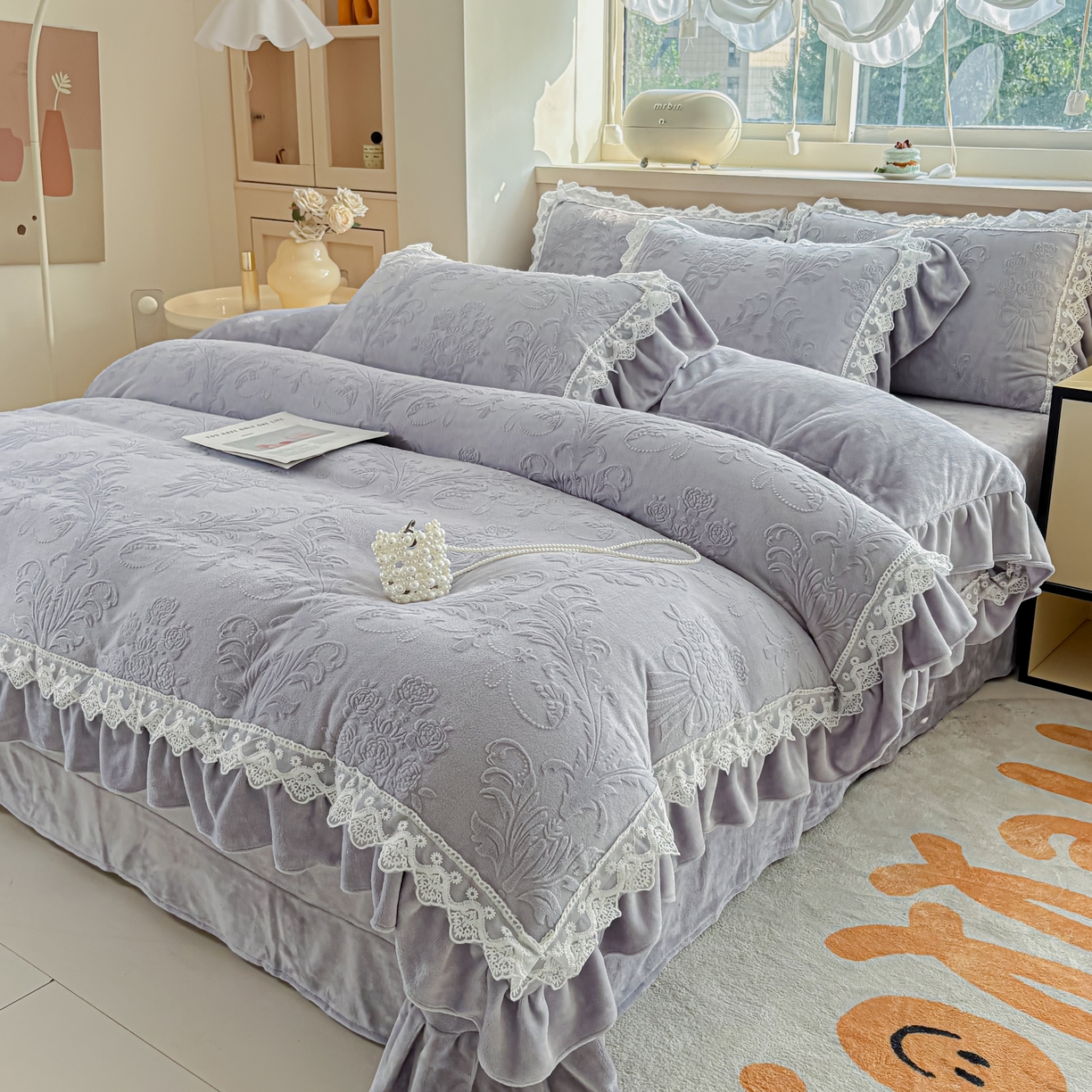 锦格家纺 2024新款A类高克重牛奶绒四件套 艾洛薇【紫】