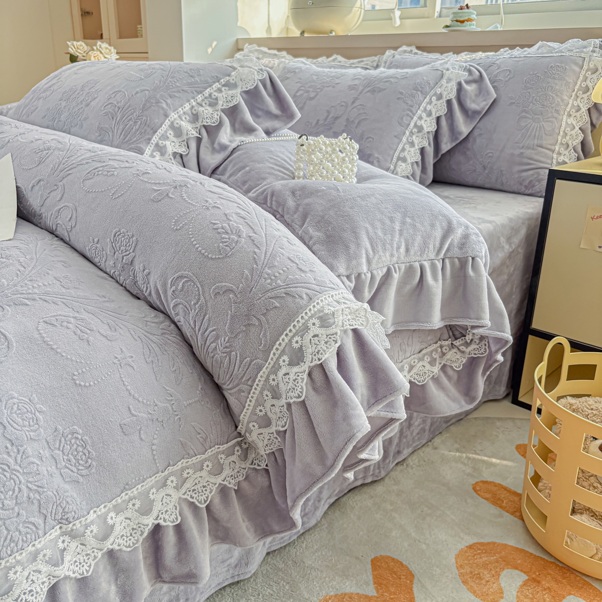 91家纺网 家纺一手货源 找家纺 锦格家纺 2024新款A类高克重牛奶绒四件套 艾洛薇【紫】