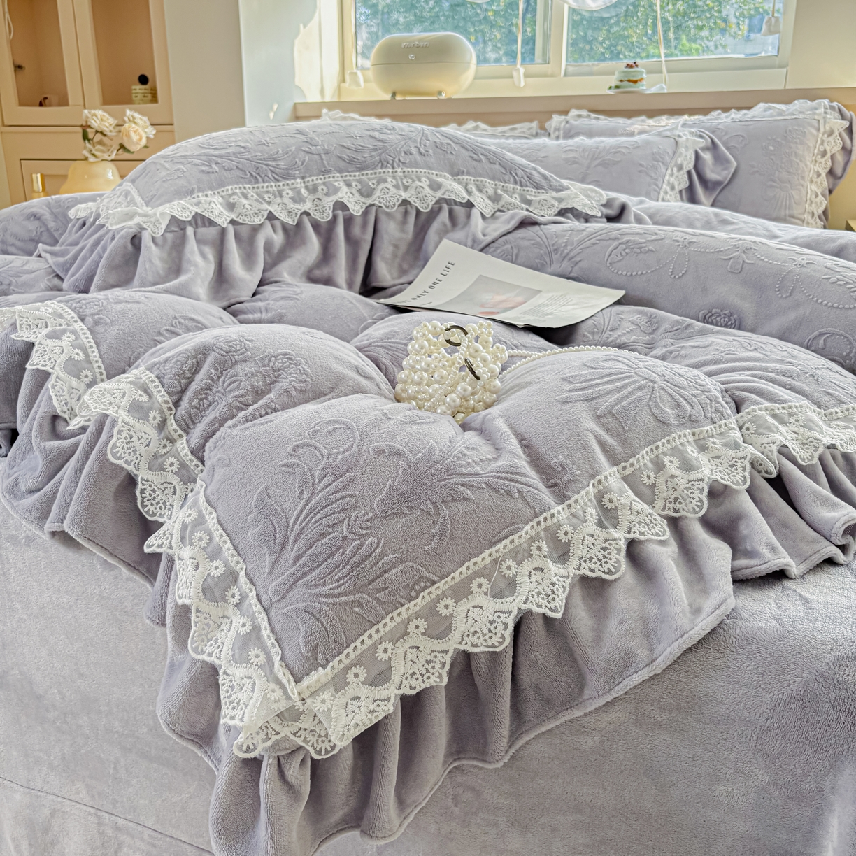 91家纺网 家纺一手货源 找家纺 锦格家纺 2024新款A类高克重牛奶绒四件套 艾洛薇【紫】