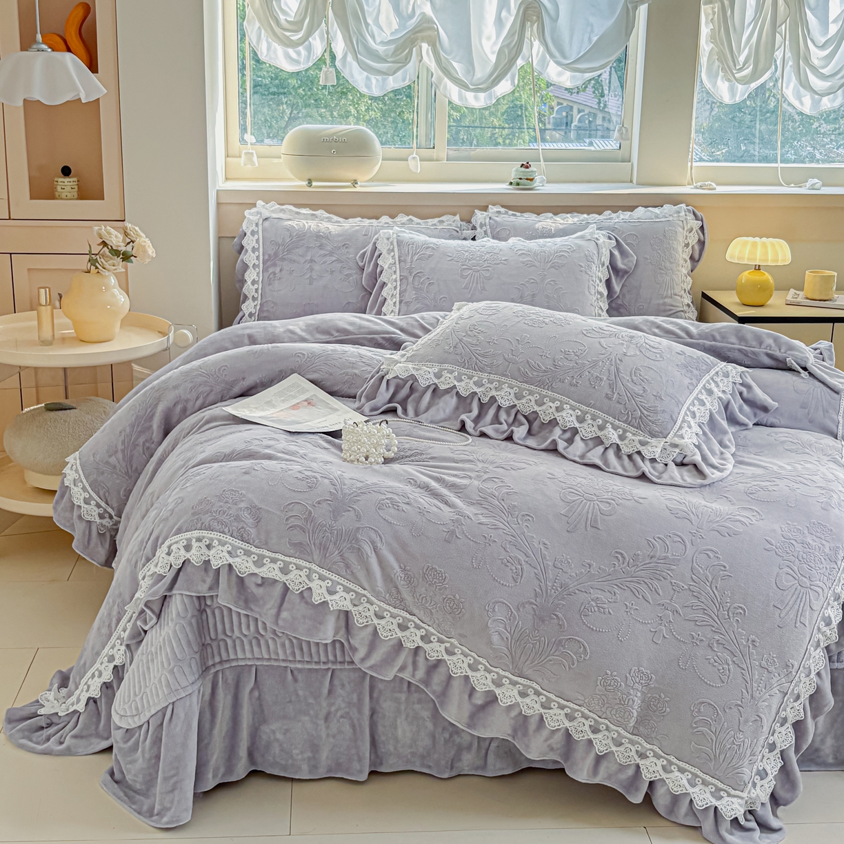 91家纺网 家纺一手货源 找家纺 锦格家纺 2024新款A类高克重牛奶绒四件套 艾洛薇【紫】