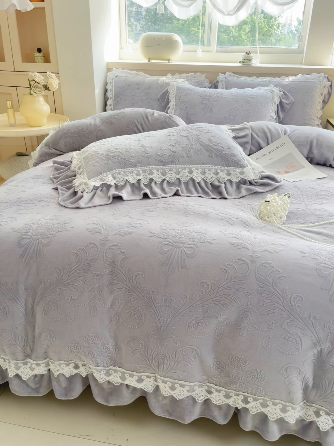 91家纺网 家纺一手货源 找家纺 锦格家纺 2024新款A类高克重牛奶绒四件套 艾洛薇【紫】