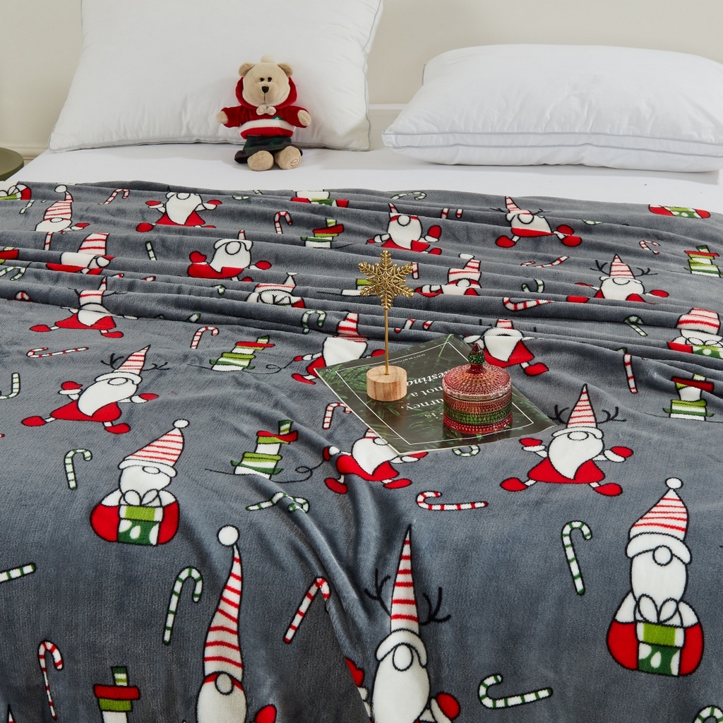 91家纺网 家纺一手货源 找家纺 昊恩毛毯 2025新款跨境圣诞款亲肤毛毯被 可压缩 灰色圣诞老人