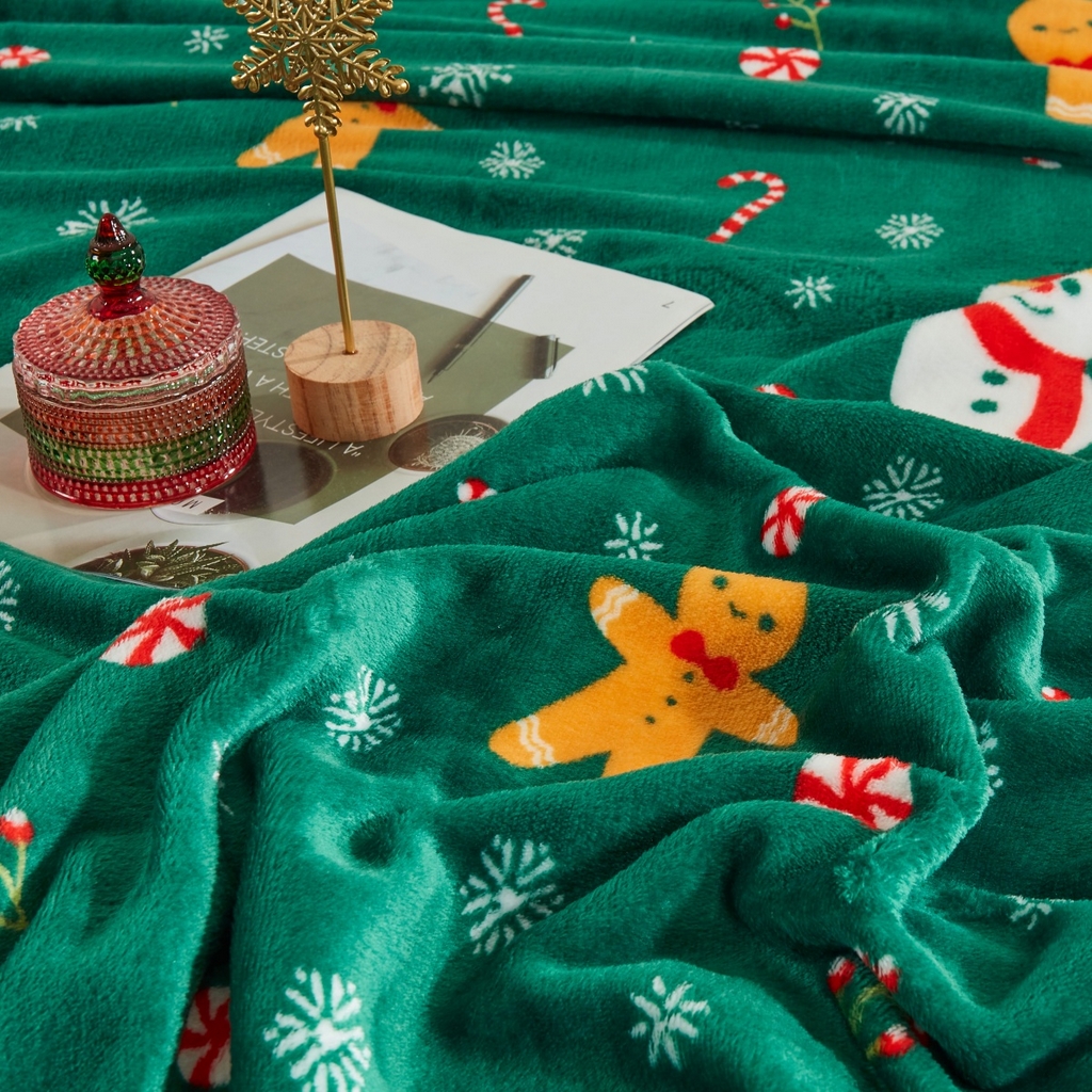 91家纺网 家纺一手货源 找家纺 昊恩毛毯 2025新款跨境圣诞款亲肤毛毯被 可压缩 绿色雪人