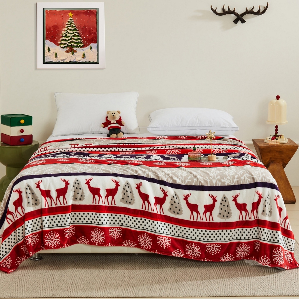 91家纺网 家纺一手货源 找家纺 昊恩毛毯 2025新款跨境圣诞款亲肤毛毯被 可压缩 圣诞鹿