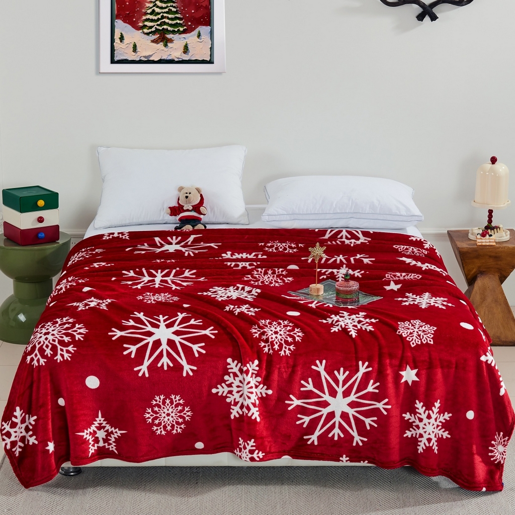 昊恩毛毯 2025新款跨境圣诞款亲肤毛毯被 可压缩 圣诞雪花