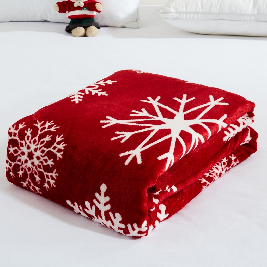 91家纺网 家纺一手货源 找家纺 昊恩毛毯 2025新款跨境圣诞款亲肤毛毯被 可压缩 圣诞雪花