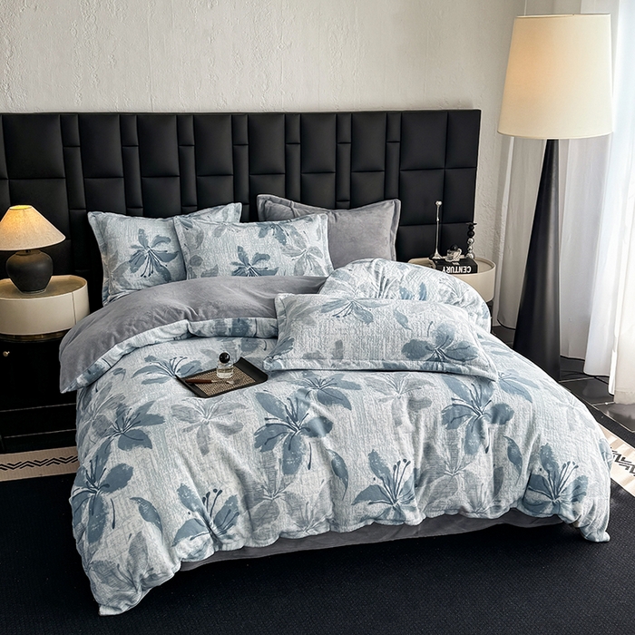 金盛纺 2025新款亲肤舒适高克重雕花绒系列四件套（可定制） 素花疏影-兰