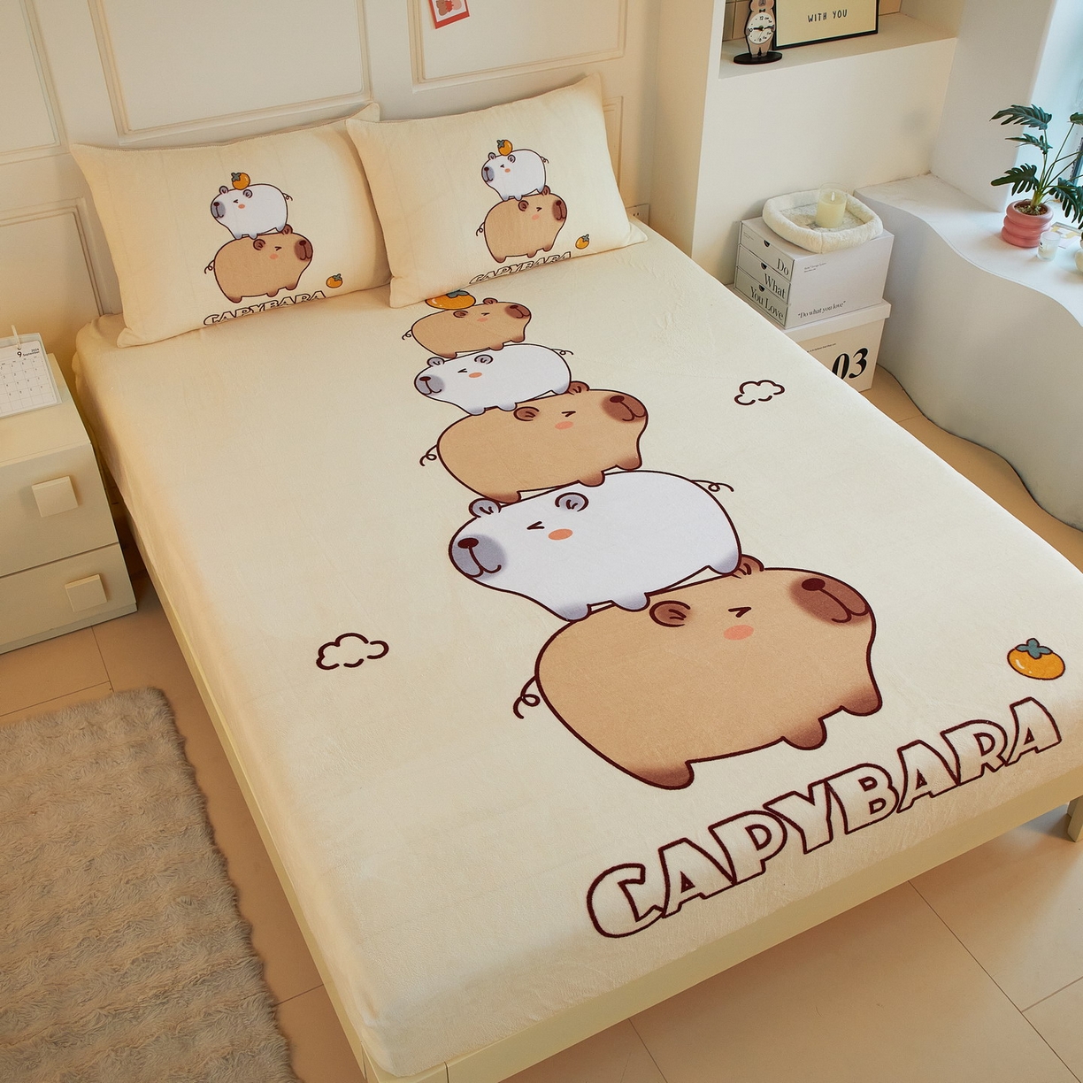 91家纺网 家纺一手货源 找家纺 蘭菲家纺 2025新款保暖舒适卡皮巴拉牛奶绒系列单品床笠 沉浸式