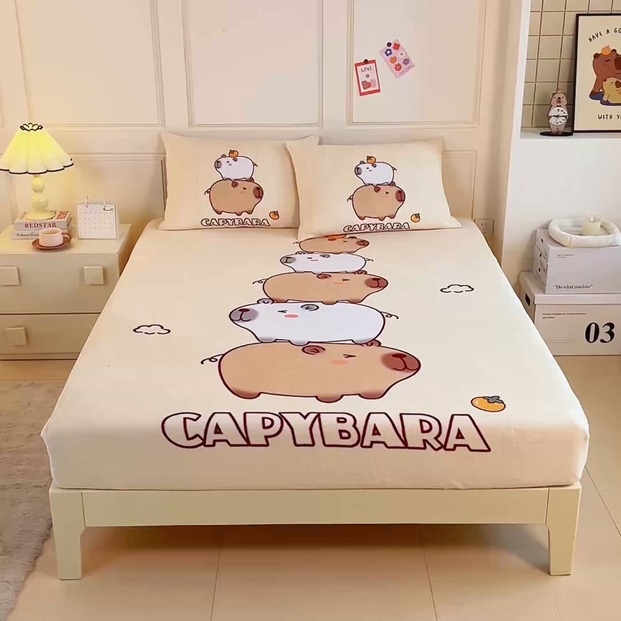 91家纺网 家纺一手货源 找家纺 蘭菲家纺 2025新款保暖舒适卡皮巴拉牛奶绒系列单品床笠 沉浸式