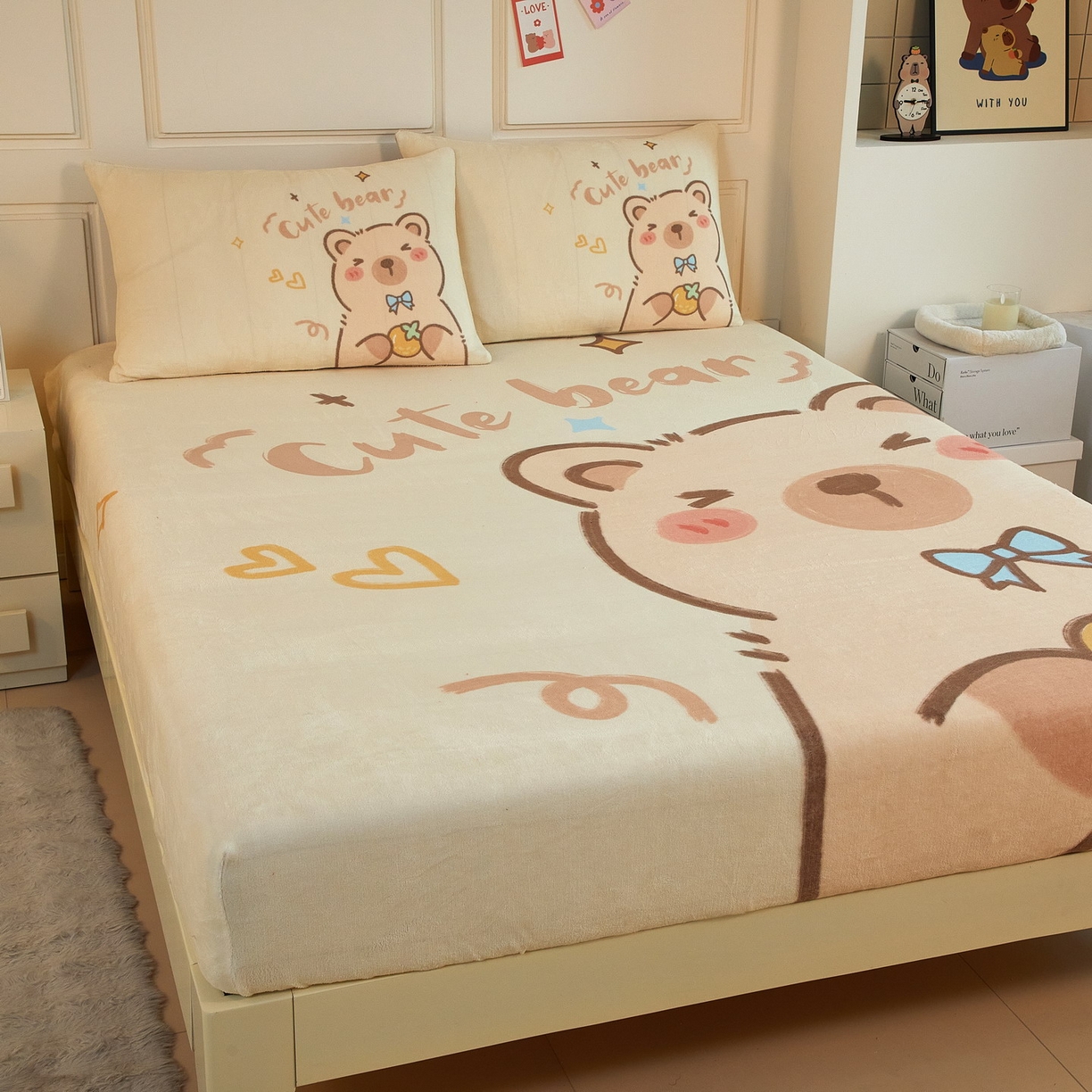 91家纺网 家纺一手货源 找家纺 蘭菲家纺 2025新款保暖舒适卡皮巴拉牛奶绒系列单品床笠 大美豚