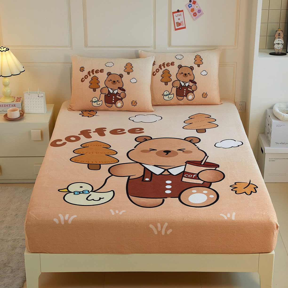 蘭菲家纺 2025新款保暖舒适卡皮巴拉牛奶绒系列单品床笠 拉小鸭