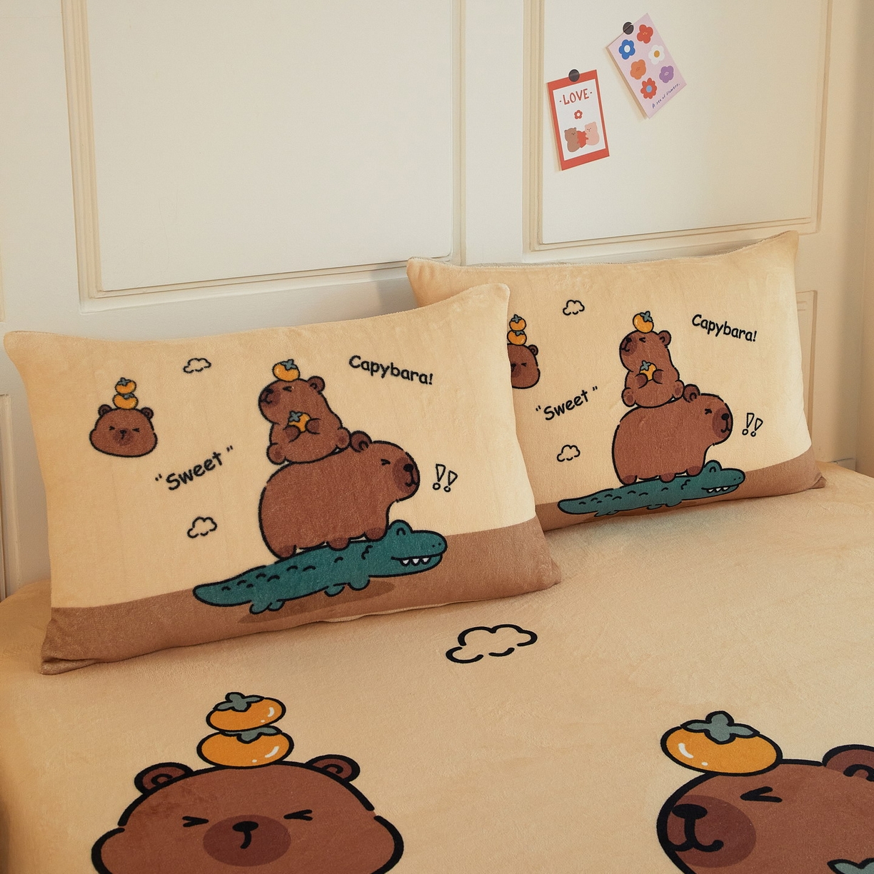 91家纺网 家纺一手货源 找家纺 蘭菲家纺 2025新款保暖舒适卡皮巴拉牛奶绒系列单品床笠 征服拉